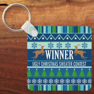 Ugly Christmas Sweater Contest Winner Award Keychain