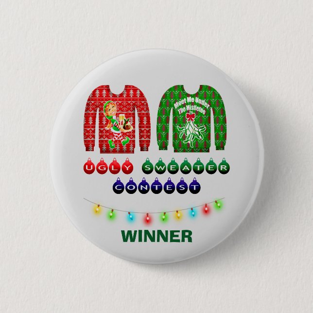 Ugly Christmas Sweater Contest Winner Custom Button (Front)