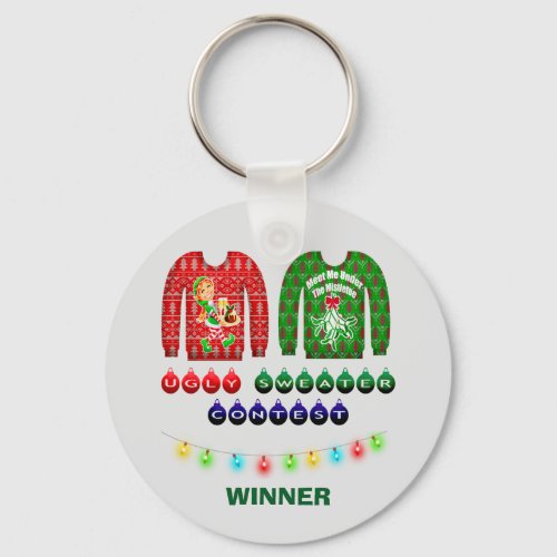 Ugly Christmas Sweater Contest Winner Custom Keychain