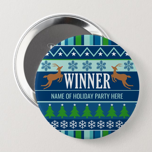 Ugly Christmas Sweater Contest Winner First Place Button (Front & Back)