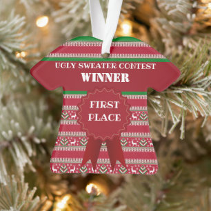 Ugly Christmas Sweater Contest Winner First Place Ornament