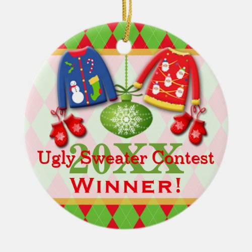 Ugly Christmas Sweater Contest Winner Ornament