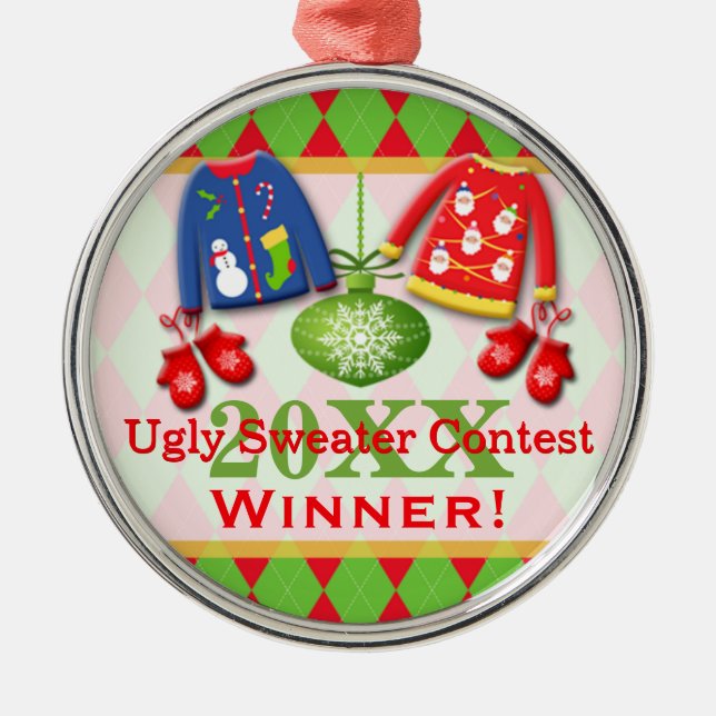 Ugly Christmas Sweater Contest Winner Ornament 6 (Front)