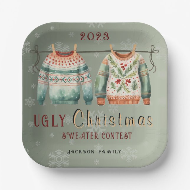 Ugly Christmas Sweater  Customizable Paper Plates (Front)