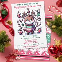 Ugly Christmas Sweater Cute Reindeer Party Invitation