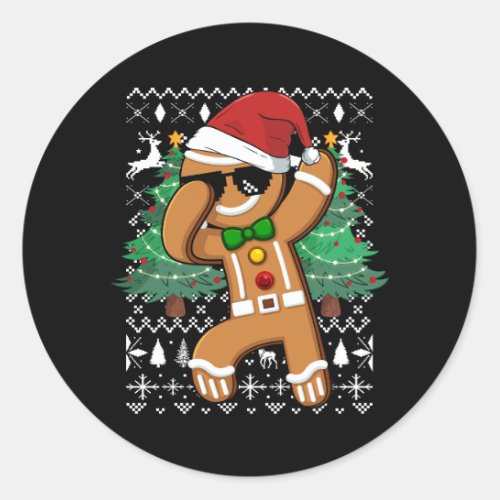 Ugly Christmas Sweater Dabbing Gingerbread Man San Classic Round Sticker
