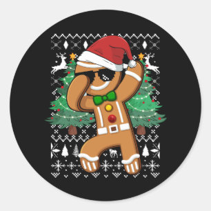 Ugly Christmas Sweater Dabbing Gingerbread Man San Classic Round Sticker