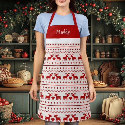 Ugly Christmas Sweater Deer Monogram Apron