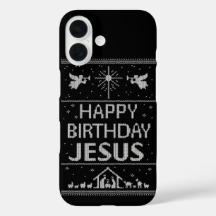 Ugly Christmas Sweater Design Happy Birthday Jesus iPhone 16 Case