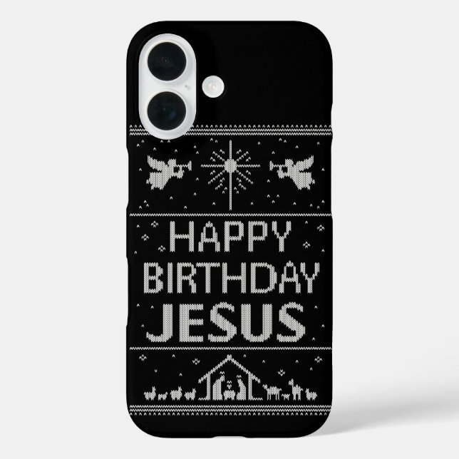 Ugly Christmas Sweater Design Happy Birthday Jesus Case-Mate iPhone Case (Back)