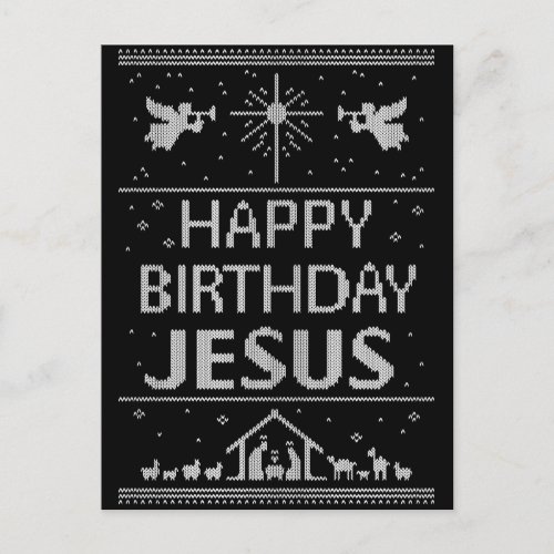 Ugly Christmas Sweater Design Happy Birthday Jesus Holiday Postcard