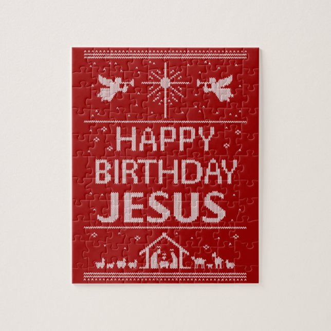 Ugly Christmas Sweater Design Nativity Christian Jigsaw Puzzle (Vertical)