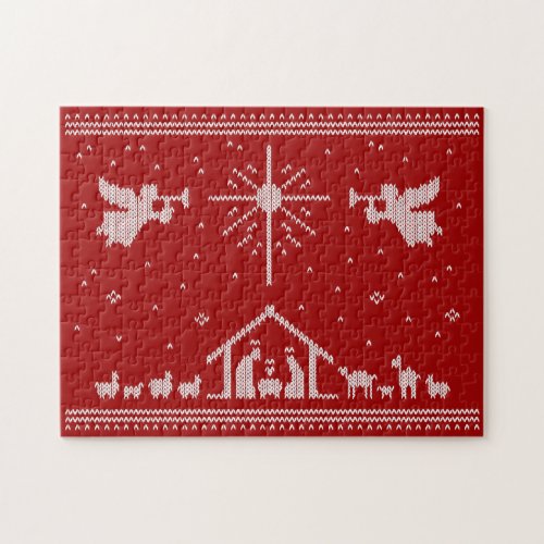 Ugly Christmas Sweater Design Nativity Religious Jigsaw Puzzle