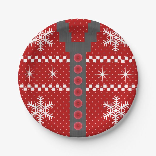 Ugly Christmas Sweater Design Paper Plates (Front)