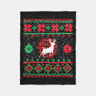 Ugly Christmas Sweater Design Plaid Reindeer Fleece Blanket