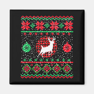 Ugly Christmas Sweater Design Plaid Reindeer  Magnet