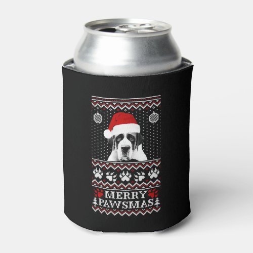 Ugly Christmas sweater for St Bernard lover Can Cooler