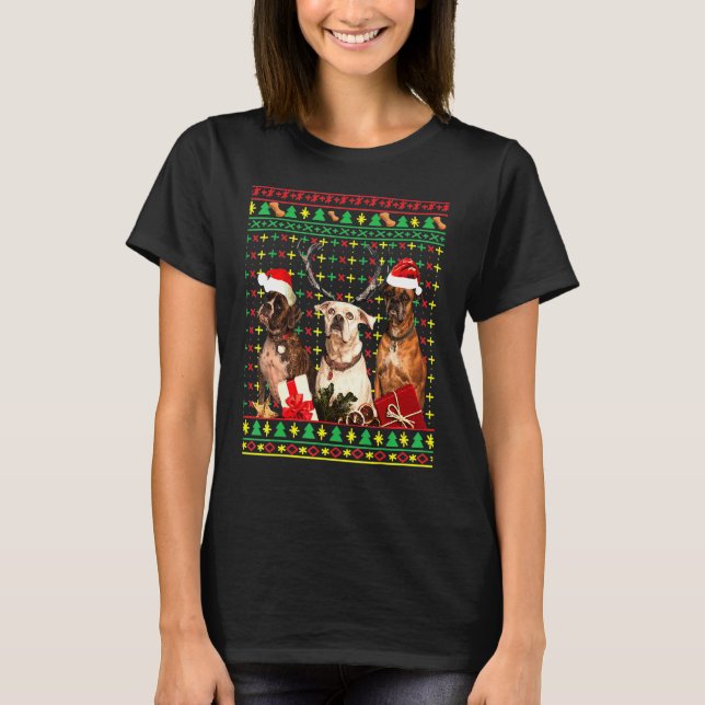 Ugly Christmas Sweater Funny Boxer Dog Santa Hat A (Front)
