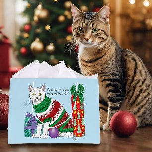 Ugly Christmas Sweater Funny Cat Large Gift Bag
