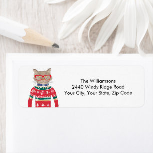 Ugly Christmas Sweater Funny Cat Return Address Label