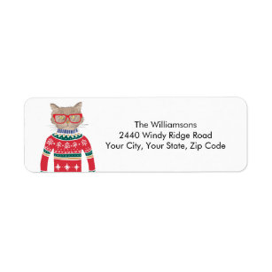 Ugly Christmas Sweater Funny Cat Return Address Label | Zazzle