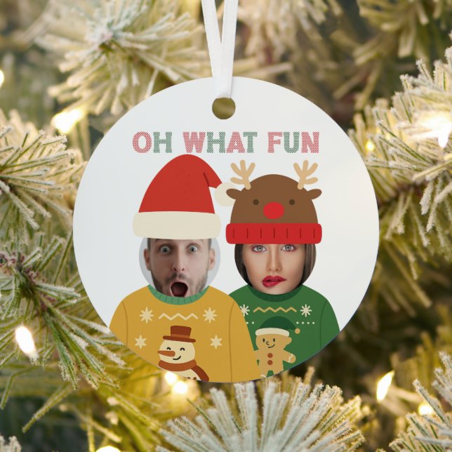 Ugly Christmas Sweater Funny Face Personalized Metal Ornament (Insitu)