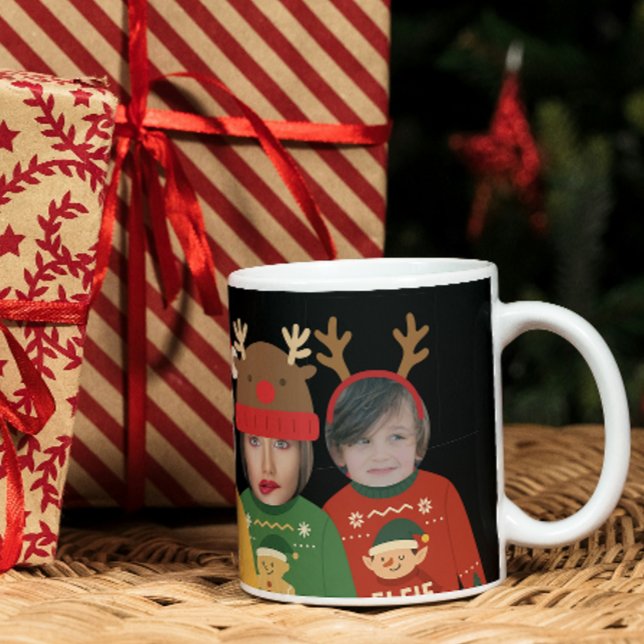 Ugly Christmas Sweater Funny Face Personalized Two-Tone Coffee Mug (Ugly Christmas Sweater Funny Face Personalized Two-Tone Coffee Mug by Ricaso. Add your family faces)