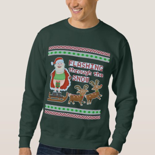 Ugly Christmas Sweater  Funny Santa Flashing Snow