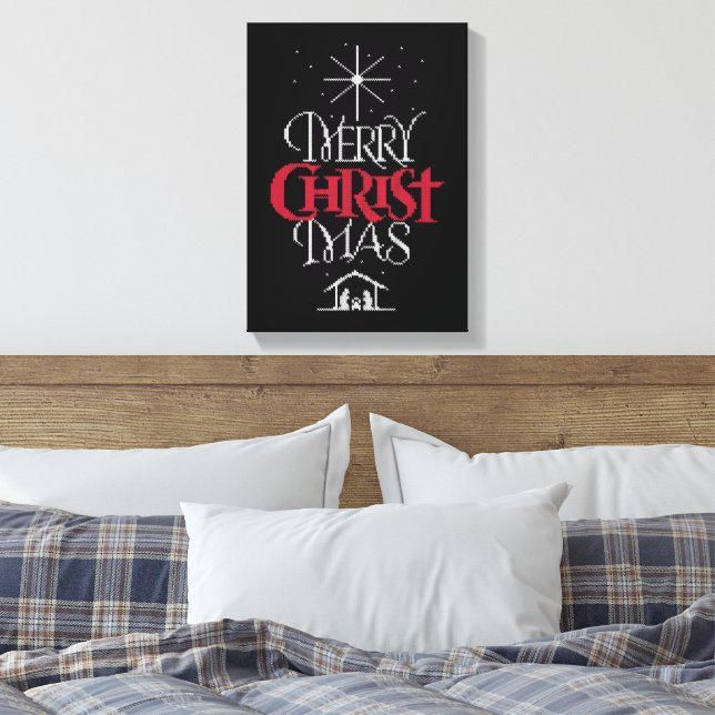 Ugly Christmas Sweater - Granny Knit - Christian Canvas Print (Insitu(Bedroom))