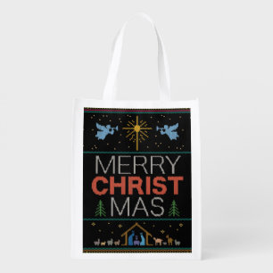 Ugly Christmas Sweater - Granny Knit - Christian Reusable Grocery Bag