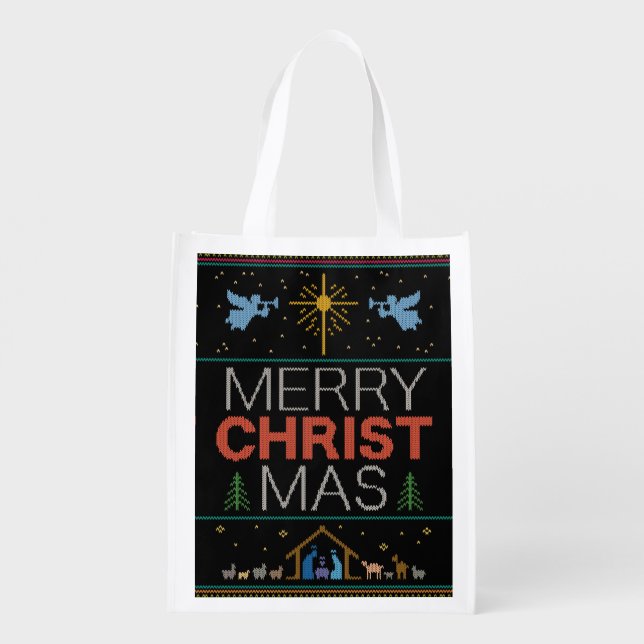 Ugly Christmas Sweater - Granny Knit - Christian Reusable Grocery Bag (Back)