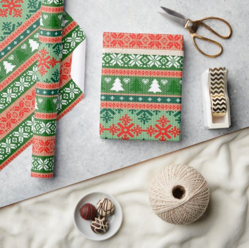 Ugly Christmas Sweater Green and Red Wrapping Paper