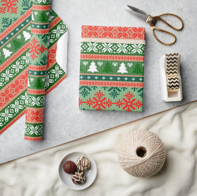 Ugly Christmas Sweater Green and Red Wrapping Paper (Crafts)