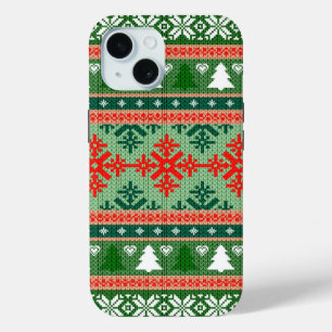 Ugly Christmas Sweater Green & Red iPhone 15 Case