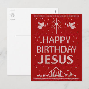 Ugly Christmas Sweater Happy Birthday Jesus Christ Holiday Postcard