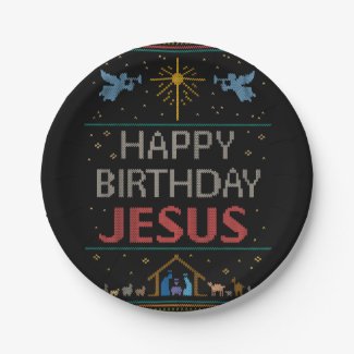 Ugly Christmas Sweater - Happy Birthday Jesus Paper Plate