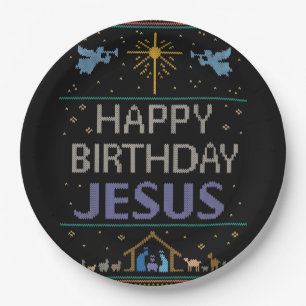 Ugly Christmas Sweater - Happy Birthday Jesus Paper Plates