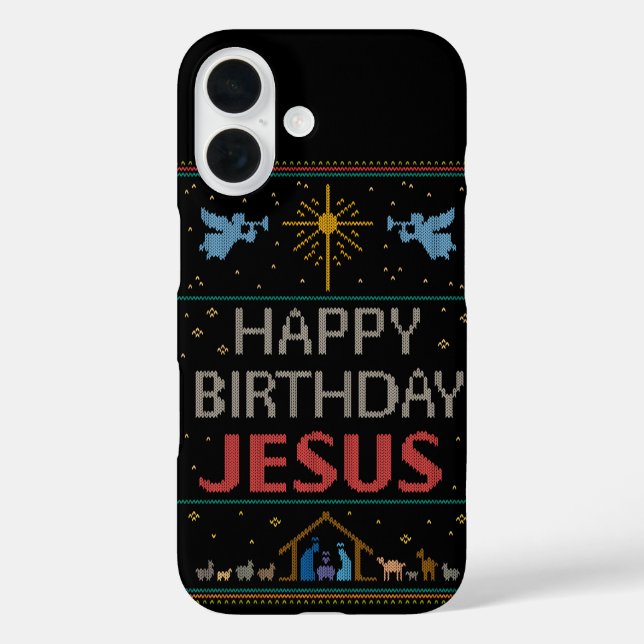 Ugly Christmas Sweater - Happy Birthday Jesus Red Case-Mate iPhone Case (Back)