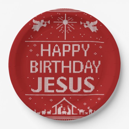 Ugly Christmas Sweater _ Happy Birthday Jesus Red Paper Plates