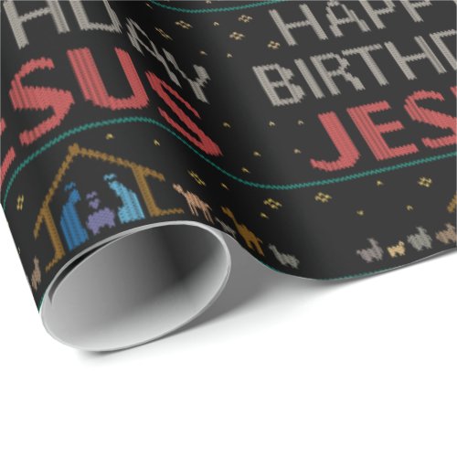 Ugly Christmas Sweater Happy Birthday Jesus Red Wrapping Paper