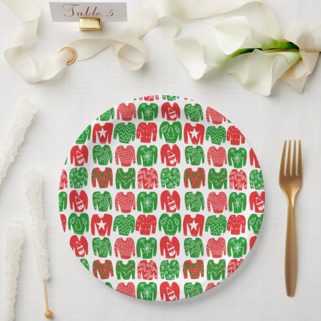 Ugly Christmas Sweater Happy Holidays Cute Paper Plates (Wedding)