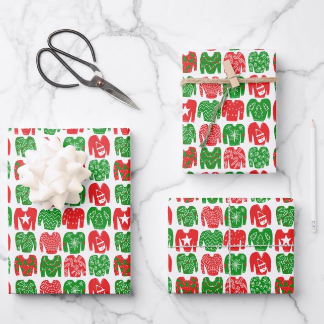 Ugly Christmas Sweater Happy Holidays Gift Wrapping Paper Sheets (Front)