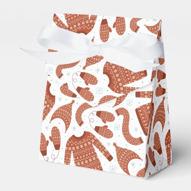 Ugly Christmas Sweater Hat Scarf Red White Favor Boxes (Front Side)