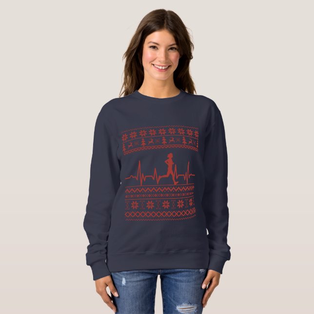 Ugly Christmas sweater heartbeat running run (Front Full)