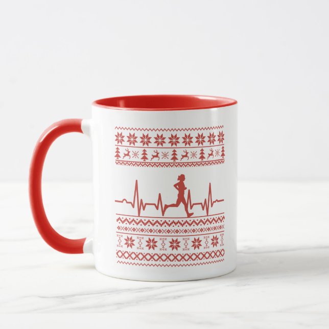 Ugly Christmas sweater heartbeat running run Mug (Left)