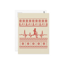 Ugly Christmas sweater heartbeat running run Postcard