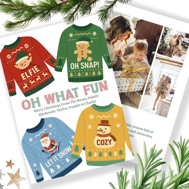 Ugly Christmas Sweater Holiday Card (Ugly Christmas Sweater Holiday Card by Ricaso. Add text and 3 photographs. Personalized cards)