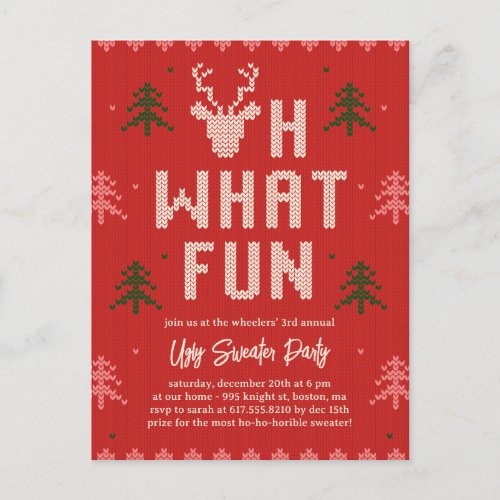 Ugly Christmas Sweater Holiday Invitation Postcard