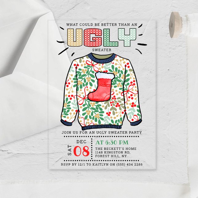 Ugly Christmas Sweater Holiday Party Acrylic Invitations (Creator Uploaded)