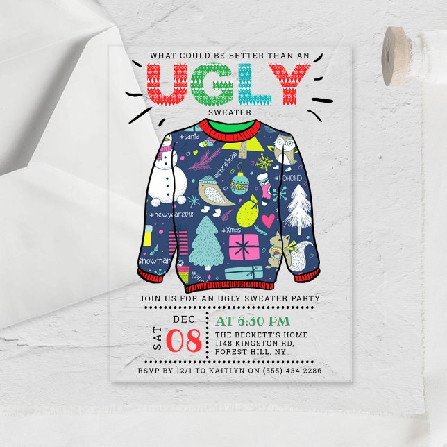 Ugly Christmas Sweater Holiday Party Acrylic Invitations (Creator Uploaded)
